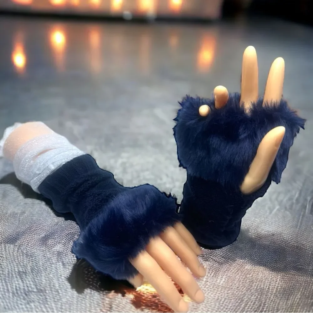 SXY l Custom Set l Elegant Silver Arm Sleeves Shimmery & Sheer, Royal Blue Glove